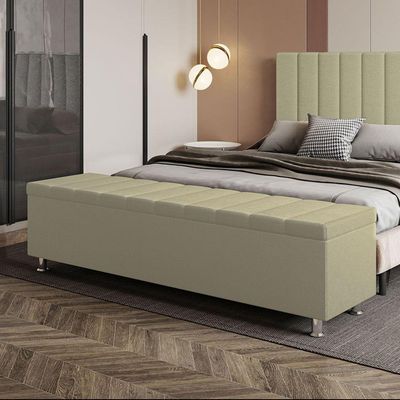 Calçadeira Baú Recamier Estofado Casal 140 Cm ônix Corino Bege
