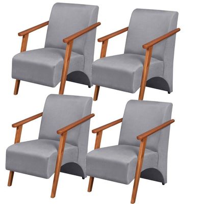Kit 4 Poltronas Venus 1 Lugar Braço Madeira Maciça Tecido Suede Unidecor Cinza