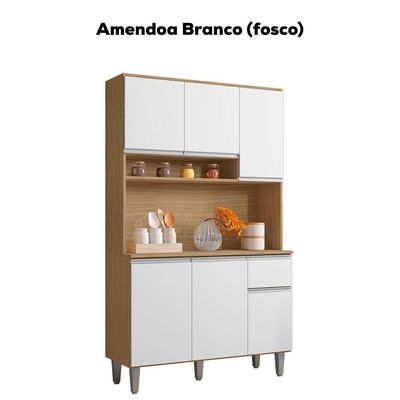 Kit Cozinha Compacta 6 Portas 105 Cm Marcia Amendoa Branco Reajl Moveis Amendoa Branco