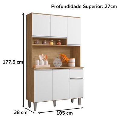 Kit Cozinha Compacta 6 Portas 105 Cm Marcia Amendoa Branco Reajl Moveis Amendoa Branco