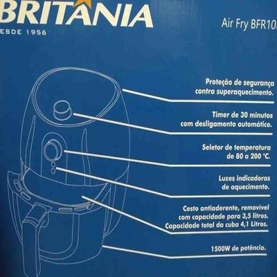Fritadeira Eletrica Britania 4,1 Litros Sem Oleo Air Fryer Bfr10p 220V Preto
