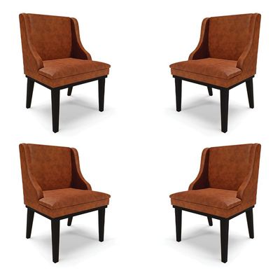 Kit 4 Cadeiras Decorativas Sala de Jantar Base Fixa de Madeira Firenze PU Nozes/Preto G19 - Gran Belo
