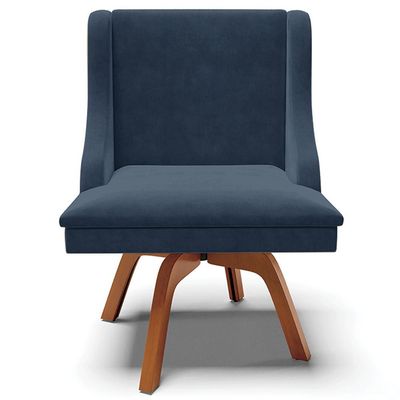 Kit 2 Cadeiras Decorativas Sala de Jantar Base Giratória de Madeira Firenze Suede Azul Marinho/Natural G19 - Gran Belo