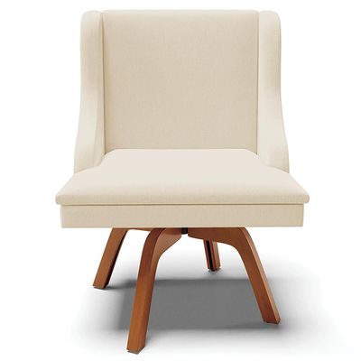 Kit 2 Cadeiras Decorativas Sala de Jantar Base Giratória de Madeira Firenze Linho Bege/Natural G19 - Gran Belo