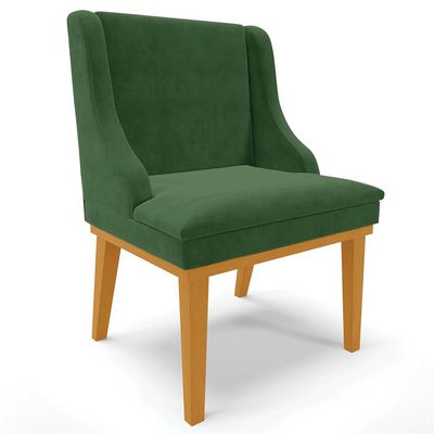 Cadeira Decorativa Sala de Jantar Base Fixa de Madeira Firenze Suede Verde/Castanho G19 - Gran Belo