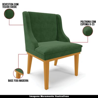 Cadeira Decorativa Sala de Jantar Base Fixa de Madeira Firenze Suede Verde/Castanho G19 - Gran Belo