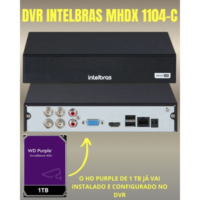 Kit 2 Câmeras 1080p Full Color C/Áudio Dvr Intelbras 4ch 1TB Purple