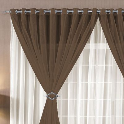 Cortina Paula 3,00m x 2,80m Tabaco Tecido Voal Leve Clean Para Sala ou Quarto