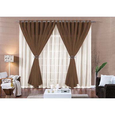 Cortina Paula 3,00m x 2,80m Tabaco Tecido Voal Leve Clean Para Sala ou Quarto