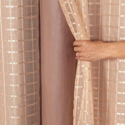 Cortina Blackout Pvc Com Tecido Voil Xadrez 2,80 M X 1,60 M - Avelã