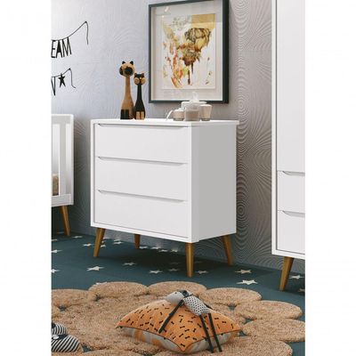 Cômoda Gaveteiro Théo New Branco Fosco Com Madeira - Moveisaqui