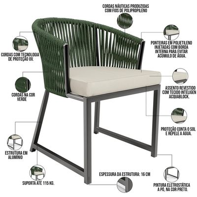 Kit 02 Cadeiras Decorativas Para Área Gourmet Cozinha Corda Náutica Bethari D04 Verde - Lyam Decor