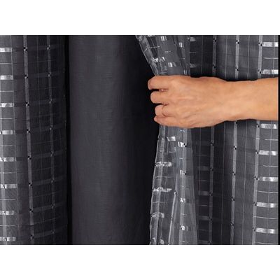Cortina Blackout Pvc Com Tecido Voil Xadrez 2,80 M X 2,30 M - Preto