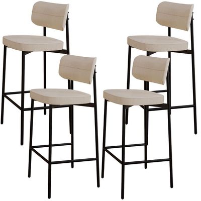 Kit 04 Banquetas Alta Bar Cozinha Sala De Jantar Aço Preto Kaira C01 Linho Areia - Lyam Decor