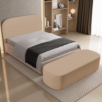 Cabeceira Cama Box Queen 160cm Lanna com Puff Recamier Doha W01  Linho Bege Escuro - Lyam Decor