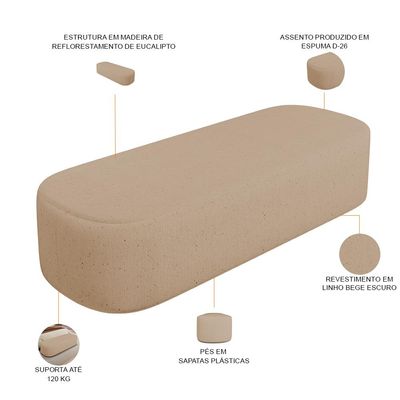 Cabeceira Cama Box Queen 160cm Lanna com Puff Recamier Doha W01  Linho Bege Escuro - Lyam Decor