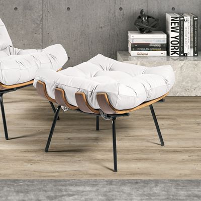 Puff Costela Couro Legítimo Base Industrial Preto M11 - D'Rossi Branco