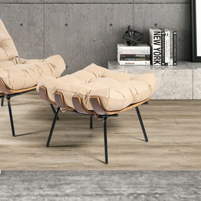 Puff Costela Couro Legítimo Base Industrial Preto M11 - D'Rossi Branco