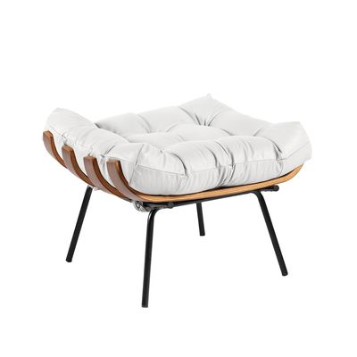 Puff Costela Couro Legítimo Base Industrial Preto M11 - D'Rossi Branco