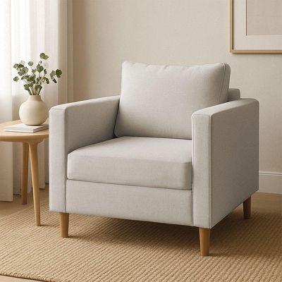 Poltrona Decorativa Helena Linho Pés Madeira Bege