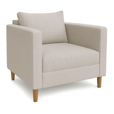 Poltrona Decorativa Helena Linho Pés Madeira Bege