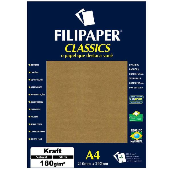 Papel Kraft A4 Filipaper Classics 180g 50 folhas Natural