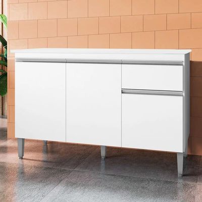 Balcão Gabinete 3 Portas Cozinha 120cm Tatiane Sem Tampo Ajl