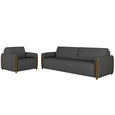 Conjunto Decorativo Poltrona e Sofá 223cm Maceió Linho Chumbo - Gran Belo