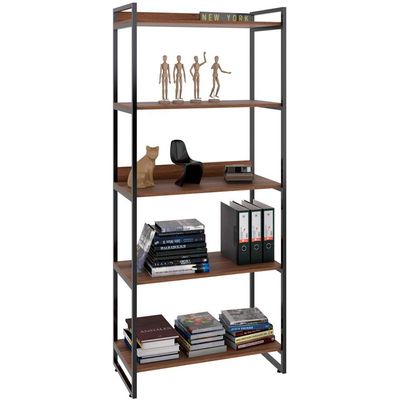 Kit Mesa Cavalete 150 cm com Estante 5 Prateleiras Estilo Industrial Form C01 Nogal - Lyam Decor