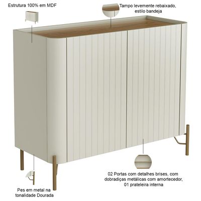 Aparador Buffet Sala de Jantar 2 Portas Brise Pés Industrial Dourado Naim I03 Luna Louro - Lyam