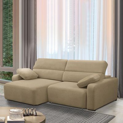 Sofá Decorativo Sala de Estar Ícaro 3 Lugares 260cm Reclinável e Retrátil Bouclê Bege
