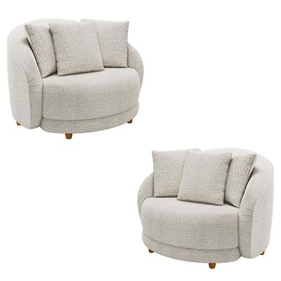 Kit 2 Poltronas Decorativas Base Fixa Galáxia com Almofadas Boucle Branco G45 - Gran Belo