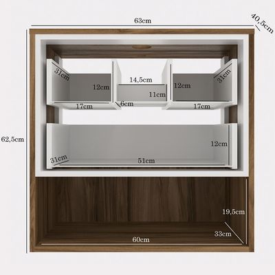 Balcão Gabinete Para Banheiro 60cm Com 02 Gavetas Gael B06 Branco Nogal - Lyam Decor