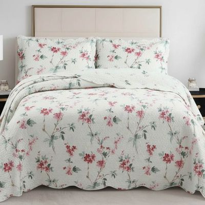 Kit Cobre Leito Colcha Magnus Solteiro 2 Peças Dupla Face Estampado Floral - Brisa Rosa - 100% Poliéster