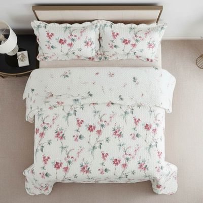 Kit Cobre Leito Colcha Magnus Solteiro 2 Peças Dupla Face Estampado Floral - Brisa Rosa - 100% Poliéster