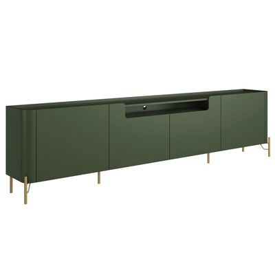 Rack Para Sala de Estar TV 75 Pol 4 Portas Pés Industrial Dourado Alef I03 Musgo - Lyam Decor