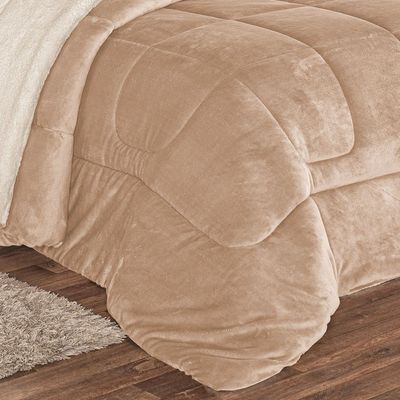 Coberdrom Apollo Solteiro Sherpa Manta Flannel Toque Lã de Carneiro 1 Peça - Cáqui