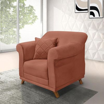 Poltrona Decorativa com 1 Almofada Armstrong Veludo Cobre - Gran Belo