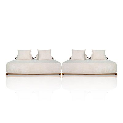 Sofá Modulado 6 Lugares com Almofadas Soltas Pés Madeira Maciça 400cm Homer Bouclê Off White G63 - Gran Belo