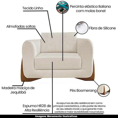 Poltrona Decorativa Pés em Madeira Buzz Linho Off White Rústico - Gran Belo