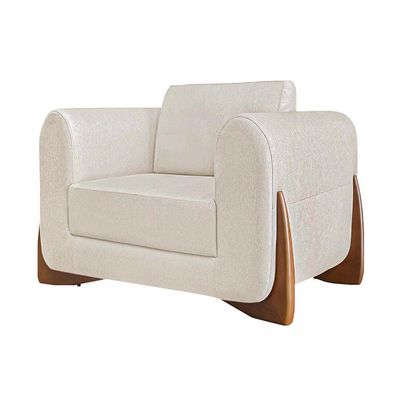 Poltrona Decorativa Pés em Madeira Buzz Linho Off White Rústico - Gran Belo