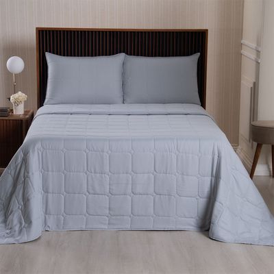 Kit Cobre Leito Colcha Lunar King 3 Peças 400 Fios Matelado Dupla Face - Cinza - 100% Poliéster
