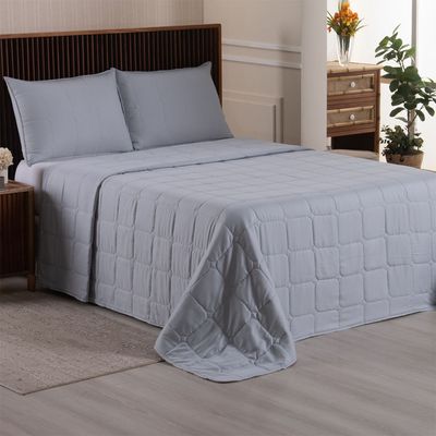 Kit Cobre Leito Colcha Lunar King 3 Peças 400 Fios Matelado Dupla Face - Cinza - 100% Poliéster