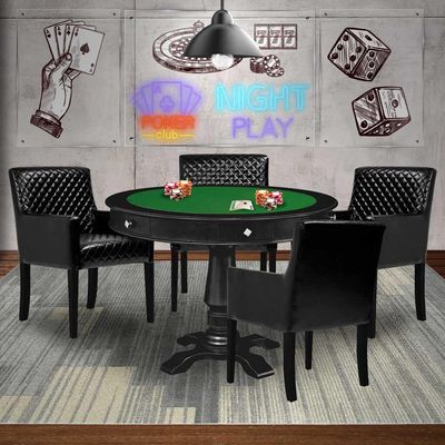Mesa de Jogos Carteado Victoria Tampo Reversível com Kit 4 Cadeiras Liverpool PU Preto Matelassê