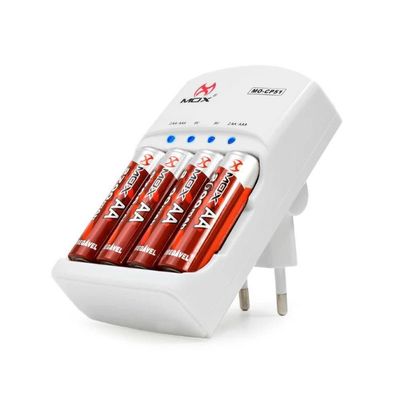 Carregador de Pilhas e Baterias com 4 Pilhas AA 2600 Mah Mox CP51