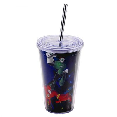 Copo com Canudo Personagens DC Comics 450ml - Tasco Inport