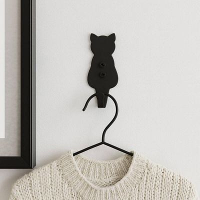 Cabideiro de Parede Gato Preto Gancho Pendurar Roupas Bolsas Multiuso Luft Masutti