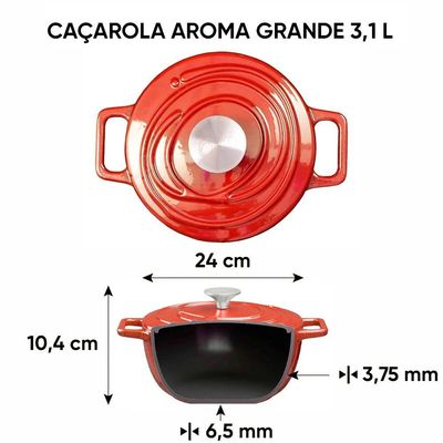 Caçarola de Ferro Fundido Esmaltado Oxford Aroma Vermelha 24cm Para Fogão Indução