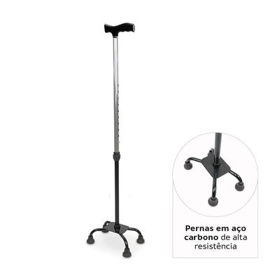 Bengala 4 Pontas com Regulagem de Altura até 90 Kg D9 Dellamed Preto