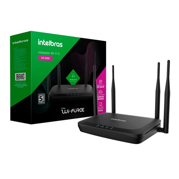 Roteador Wifi 5 Dual Band 2,4GHz E 5GHz Wi-Force Intelbras GF1200 Internet Gigabit 100 Mega Portas Lan Fast Cobertura 100m²